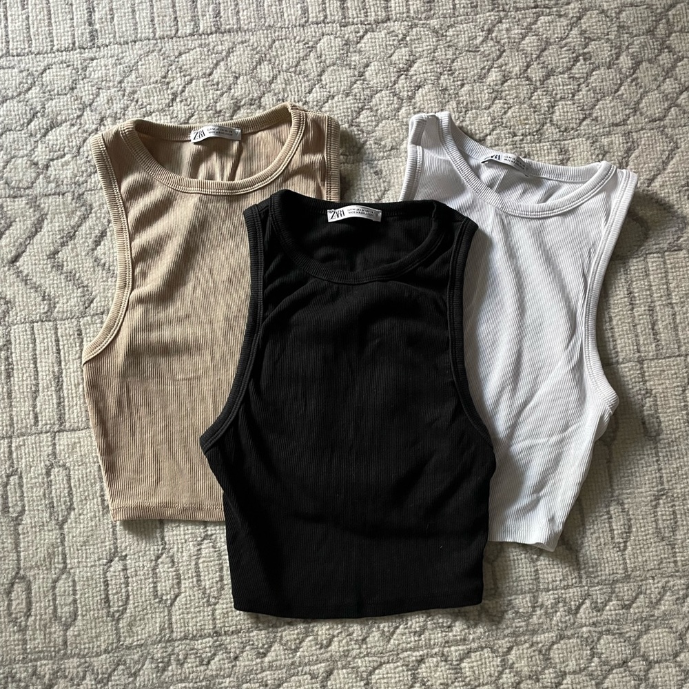Zara round neck crop top - like new 3 pack